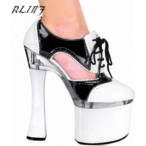 2018 New Fashion 18cm Super High Heels Sexy Rough with Hollow Shoes Wine Glasses with Transparent Shoes