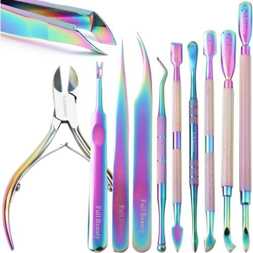 1pcs Stainless Steel Nail Cutter Scissors Rainbow Nail Cuticle Pusher Clipper Trimmer Manicure Dead Skin Remover Tool NT01-12/FB