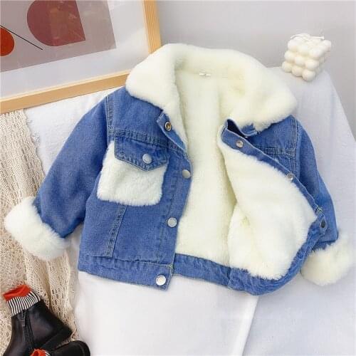 2-6 Years OId Thick Warm Kids Boys Girls Denim Coat Velvet Fur Jackets Outerwear 2021 New Autumn Winter Children Overcoat