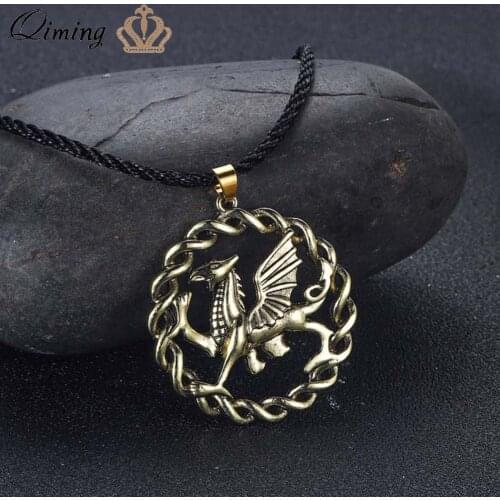 QIMING Border Pewter Heraldic Cryptid Creature Pendant Necklace For Women Men Jewelry Viking Amulet Necklaces