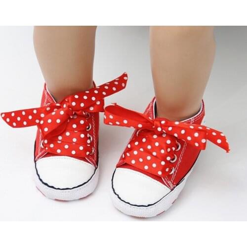 Spring Canvas Red Ribbon Cute Baby Shoes Newborn First Walkers Polka Dot Baby Girls Shoes