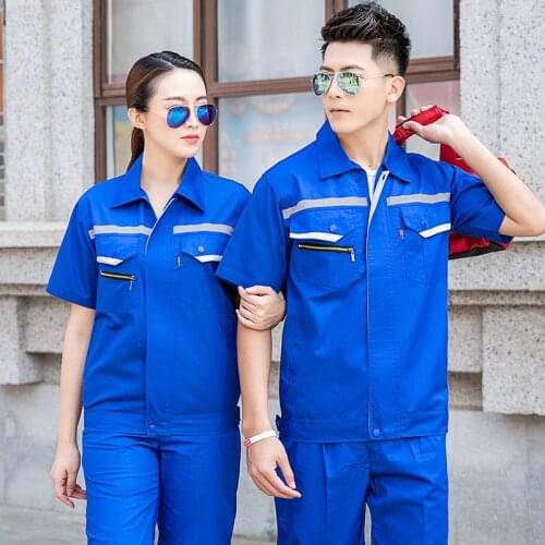 Summer Work Clothing for men women working coverall Short Sleeve Factory Workshop Railway Construction Reflective Zipper uniform