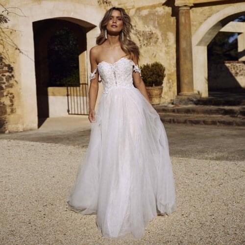 Detachable Lace Off the Shoulder A-line Champagne Wedding Dress Lace Bridal Dress Vestido De Casamento