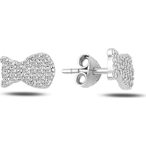 Silver Bear Figure Earrings White