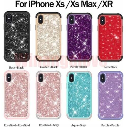 Bling Glitter Diamond Case For Iphone XR XS MAX X 8 plus 7 Sparkle Cover Shockproof Defender Hybrid Hard PC+Rubber