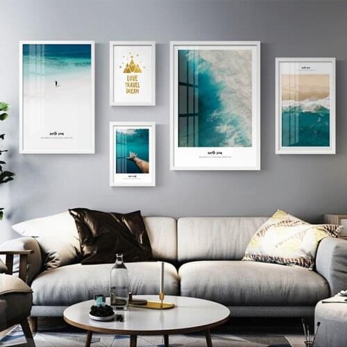 Nordic Ocean Landscape Canvas Poster Wave picture Wall Art Print Painting Quotes Wall Pictures for Living room Modern Home Decor