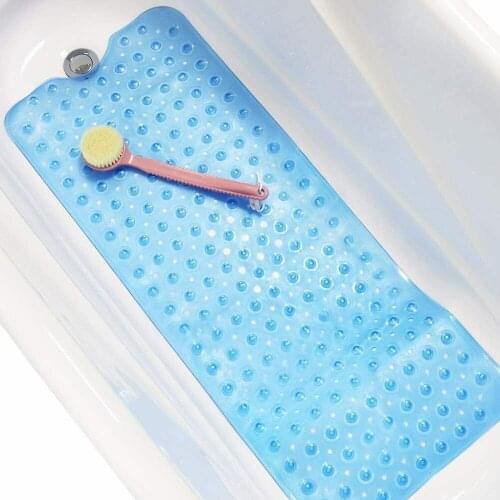 Extra Long Anti Slip Bath Tub Mat Bathroom Shower Mat Blue Antibacterial Machine Washable for Bathroom,Kids Toddler Senior