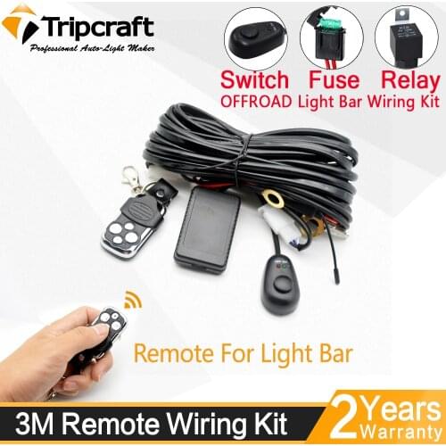 Tripcraft 12V 40A LED Work Light Bar Wiring with remote Harness Relay Kit For Auto Offroad 4x4 Driving Light Wire Fuse Switch