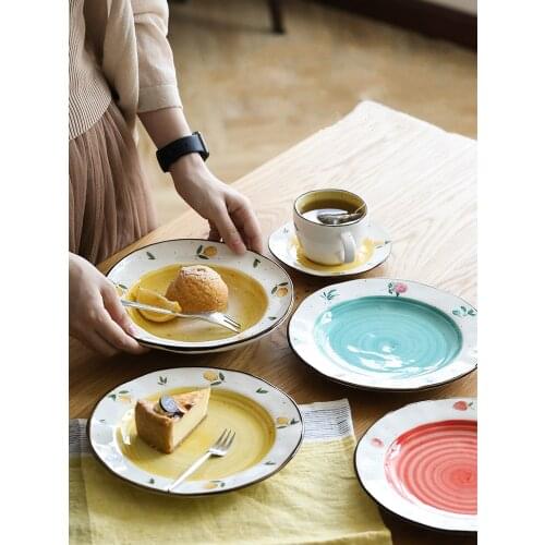 Steak plate, household creative ceramic tableware, round dish Western dish, deep dish spaghetti plate