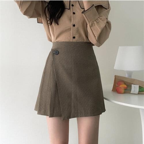 Spring A line irregular Plaid skirt autumn winter Womens skirt Female Mini Skirt School Halazuk Style corduroy Shorts Miniskirt