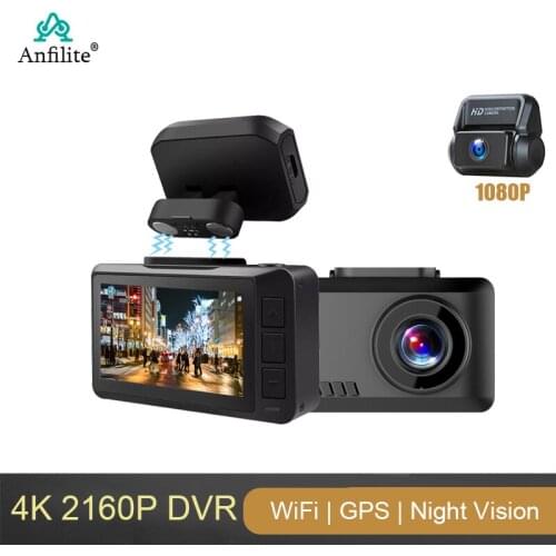 4K WiFi GPS Track Gesture Photo Dash Cam 2160P Car DVR Dual Lens Video Recorder Dashcam FHD 1080P Front + VGA Rear Camera