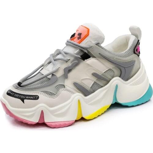 LaSiTing 2020 Women Sneakers Vulcanize Shoes Fashion Breathable Lace-up Casuals Height Increasing Female Chunky Ladies Shoes