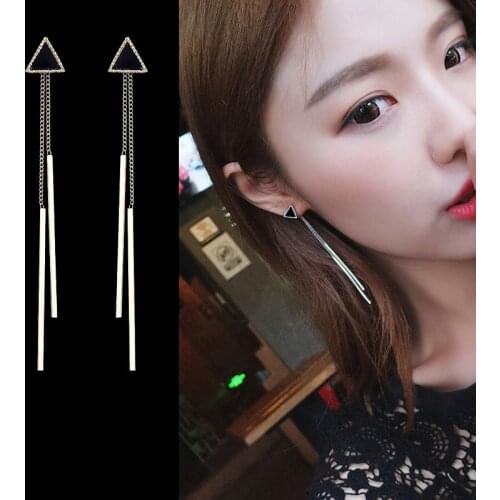 Korea Style Triangle Clip Earrings for Women Cute Fashion Double Tassel No Pierced Earrings Charm Jewelry Accessory Not Allergy
