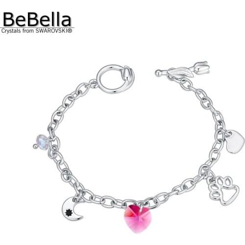 BeBella trendy heart charm bracelet for women with Crystals from Swarovski fashion jewelry for girl Christams birthday gift