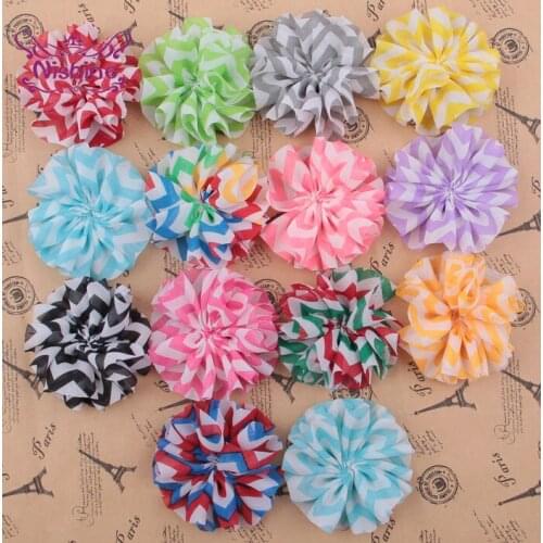10pcs/lot Striped Chiffon Flowers Accessories Artificial Wave Floral for Handmade Children Headband Clothing Making Photo Props