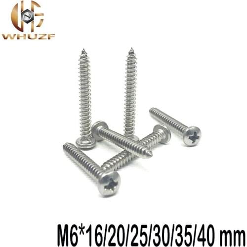10pcs M6*16/20/25/30/35/40 mm GB845 phillips stainless steel 304 pan head head Self Tapping Screws