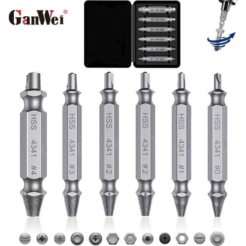 GanWei 4/5/6 PCS Damaged Screw Extractor Drill Bit HSS 4341 Double Side Drill Broken Bolt Extractor and Screw Remover Tool Set