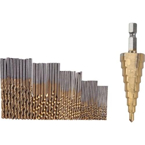 50Pcs 1/1.5/2.0/2.5/m Hss Drill Bit Set & 1/4-Inch Hex Shank 3-12 4-20 4-12Mm Titanium Coated Step Drill Bit Set