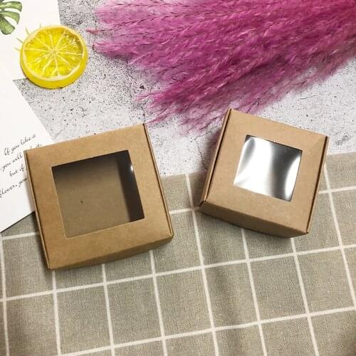 50pcs Kraft Paper Box Transparent PVC Window Soap Boxes Jewelry Gift Packaging Box Wedding Favors Candy Box