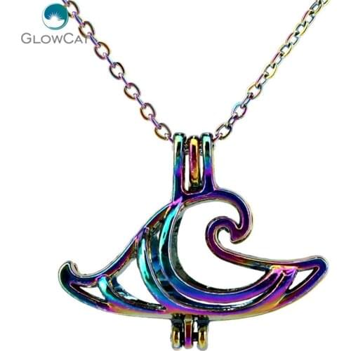 C262 Rainbow Color Sea Ocean Spray Cloud Cage Pendant Aroma Essential Oil Diffuser Locket Necklace