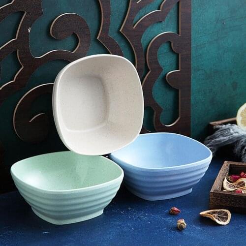 Eco-friendly Wheat Straw Fiber Thick Children Heat Insulation Soup Square Bowl Household Tableware Fruit Snack Salad Bowl