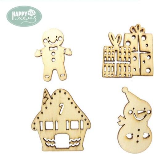 Happymems Christmas Theme Wood Shapes 24pcs/lot laser cut Wood Crafts Scrapbooking Embellishment DIY Wood Craft