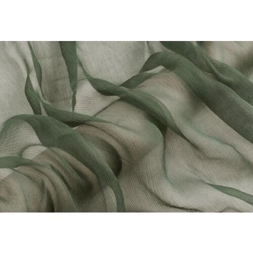 Howmay 100% pure silk fabric crinkle georgette 5m/m 135cm 51" grey / gray green 94# lightweight soft tulle for scarf or dress