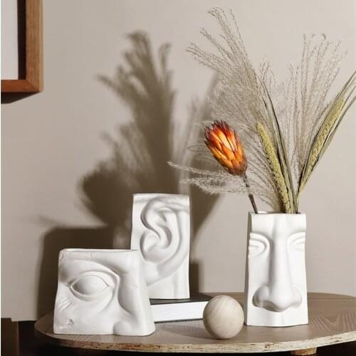 Nordic Ceramic Crafts Office Tabletop Vase Statue Decoration Home Plant Arrangement Flowerpot Living Room Face Ornaments Vase