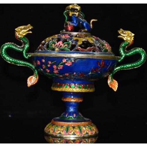 China brass cloisonne Plum, Orchid, Bamboo and Chrysanthemum Incense burner crafts statue