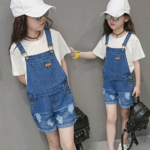 Children Denim Overalls For Girls Ripped Jeans Shorts Casual Kids Strap Shorts Summer Girls Clothing BC686