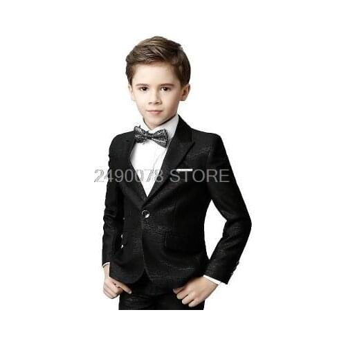 Flower Boy Luxurious Black Wedding Suit Prince Jacket Vest Pants 3Pcs 007 Dress Children Piano Show Performance Party Costume