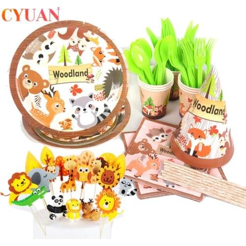 Woodland Animals Party Safari Party Decor Disposable Tableware Jungle Animal Forest Kids Birthday Party Supplies Baby Shower