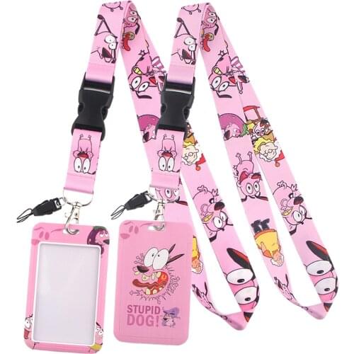 LT107 Anime Dog Pink Print Keychain Ribbon Lanyards for Keys ID Card Phone Straps Hanging Rope Lariat Students Badge Holder