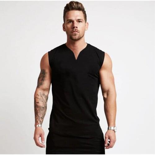 Gym Clothing V Neck Cotton Bodybuilding Tank Top Mens Workout Sleeveless Shirt Fitness Sportswear Running Vests Muscle Singlets