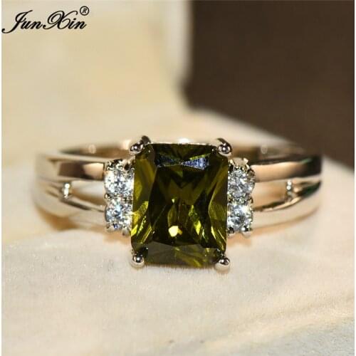 Cute Female Red Peridot Stone Ring Fashion Silver Color Wedding Jewelry Crystal Promise Engagement Rings For Women