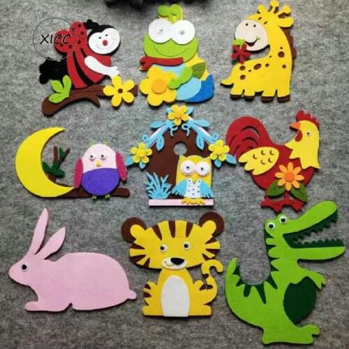 Cartoon Animal Nonwoven Felt DIY Package Bee Giraffe Dinosaur Frog Tiger Chicken House Rabbit Owl Wall Classroom Stickers Decor