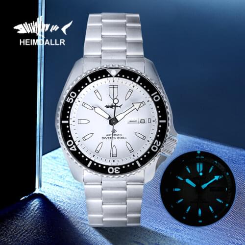 HEIMDALLR Mens Mechanical Watch Sapphire Glass White Dial Luminous Waterproof NH36A Movement Automatic Watches 200M Diver Watch