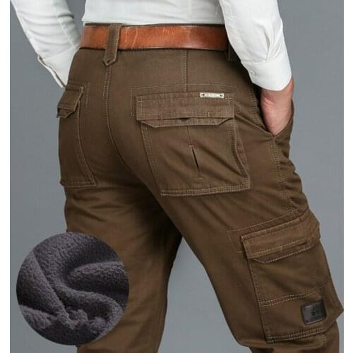 Winter Mens Fleece Warm Cargo Pants Military Tactical Pants Male Causal Straight Thick Cotton Army Baggy Joggers Trousers 29-44