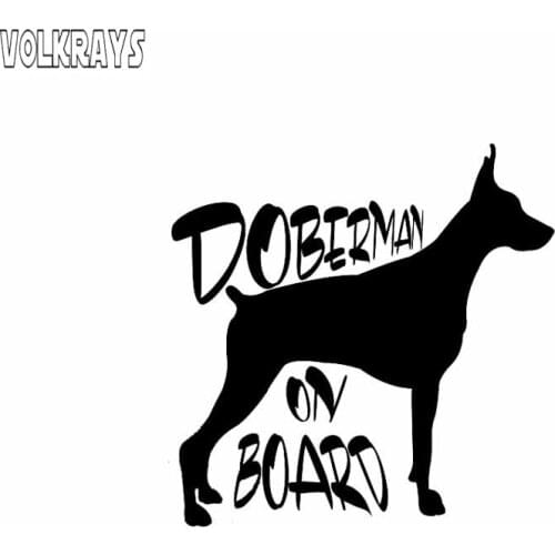 Volkrays Personality Car Sticker Doberman on Board Accessories Reflective Waterproof Vinyl Decal Black/Sliver,13cm*14cm