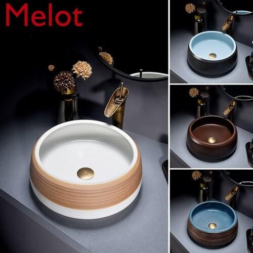 Table Basin Single Basin Ceramic Art Washbasin Retro Wash Basin Balcony Bathroom round Wash Basin Home