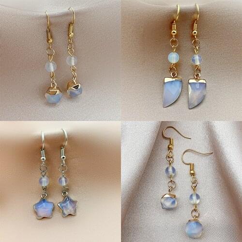 Unusual Earrings for Women Beaded Tassel Earrings Natural Stone Opal Star Moon Korean Earrings Fall Winter Earrings Trendy 2021