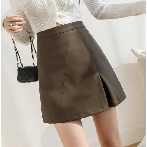 Make new winter pleated skirt skirt of tall waist a word pu leather skirts exposed knickers culottes female