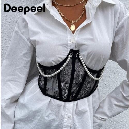 Deepeel 1pc S/M/L 2021 NEW Women Lace Pearl Slim Cummerbunds Wide Female Corset Belt Vintage Ladies Party Club Waistband CB848