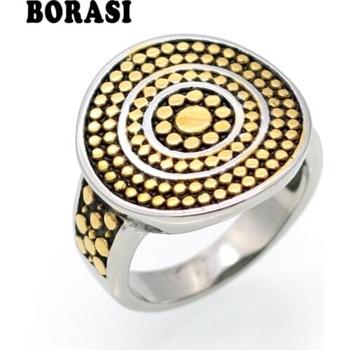 New Gold Color Titanium Steel Round Circular Dotted Ring Free Shipping Brand Luxury Rings For Women Fashion Jewelry