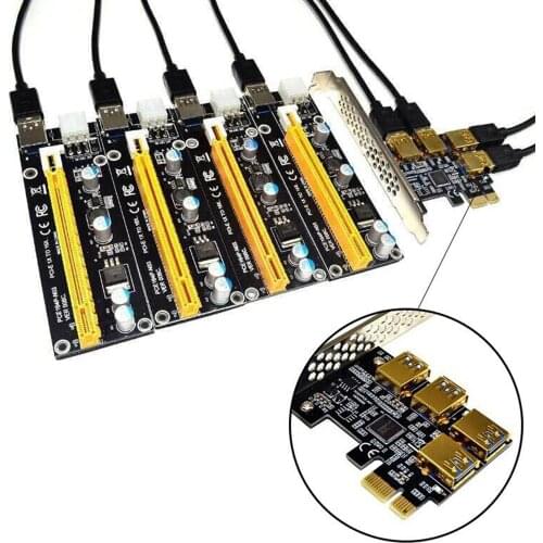 New PCIE PCI-E PCI Express Riser Card 1x to16x 1 to 4 USB 3.0 Slot Multiplier Hub Adapter For Bitcoin Mining Miner BTC Devices