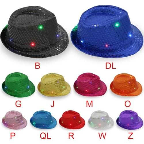 Wholesale Fashion Fedoras Shiny Jazz flash Hat Stage Props Flash Cowboy Hat Sequins Adult Hat With LED