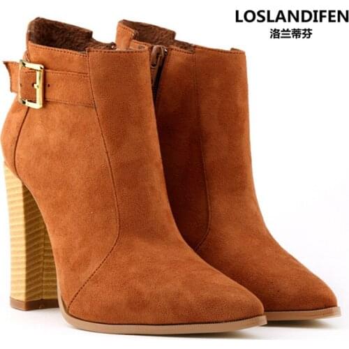 Autumn and winter sexy 10cm super high square heel womens boots, new fashion flock material solid color big size womens boots