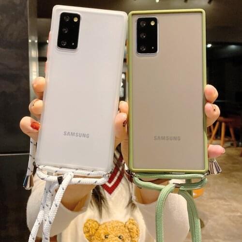 Matte Translucent Camera Protection Bumper Phone Cases for Samsung S8 S9 S10 S20 Plus S10E S20FE Lanyard Hanging Rope Soft Cover