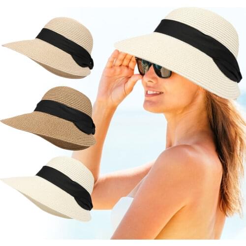 Fashion Women Summer Sun Hat Wide Side Female Beach Straw Hat Temperament Straw Hats Outdoor Girls Ladies Holiday Sun Hats