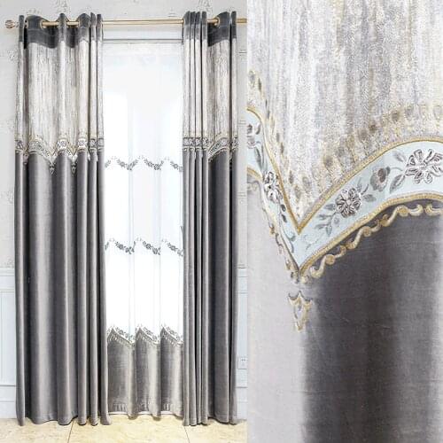 Modern Chenille Luxury Curtain for Bedroom Grey Gold Blackout Thicken Heavy Jacquard Stitching Velvet Window Drapes JS268C